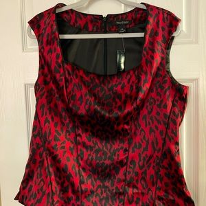 White House Black Market NWT satin lined red and black animal print top